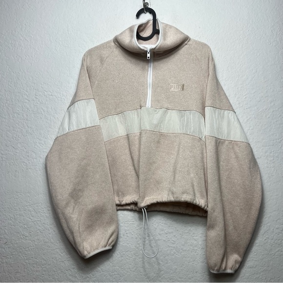 Victoria's Secret Pink Sweater Knit Cropped Half Zip Beige / Cream - Picture 1 of 6